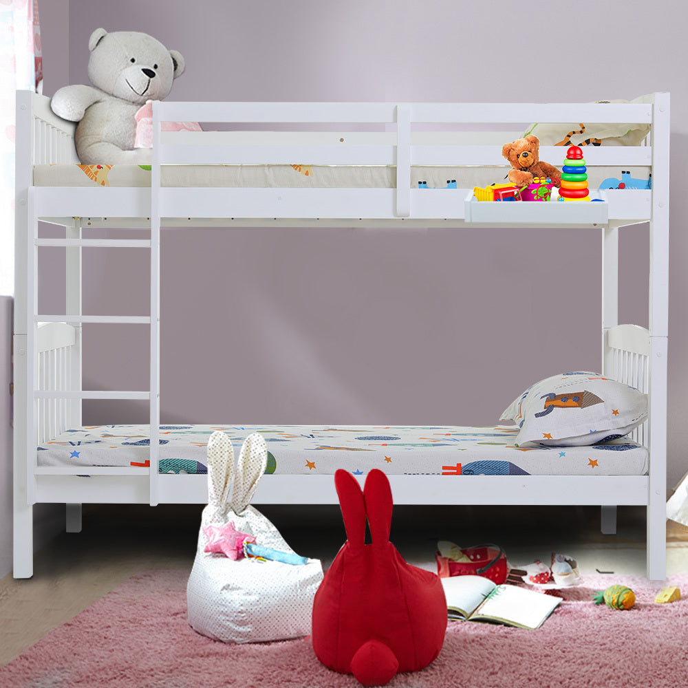 Slumber Wooden Kids Bunk Bed Frame, with Modular Design that can convert to 2 Single, White