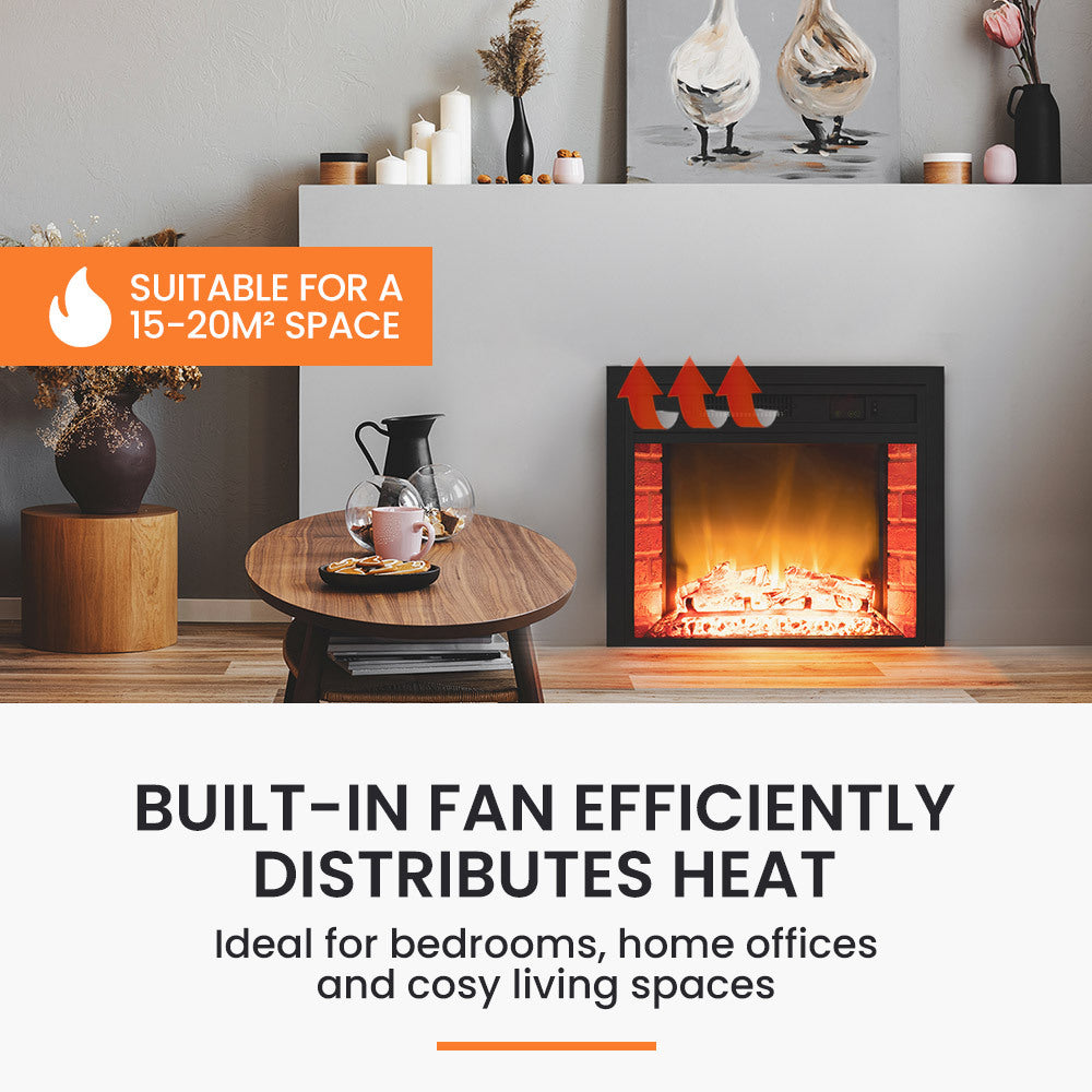 65cm Electric Fireplace Heater Wall Mounted 1800W Stove with Log Flame Effect