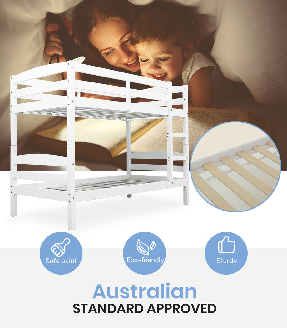 Single Size Slumber Bunk Bed Frame Wooden Kids Timber PIne Wood Loft Children Bedroom Furniture