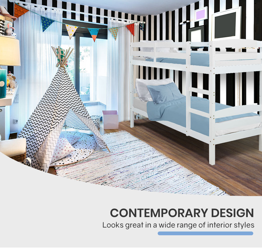 Single Size Slumber Bunk Bed Frame Wooden Kids Timber PIne Wood Loft Children Bedroom Furniture