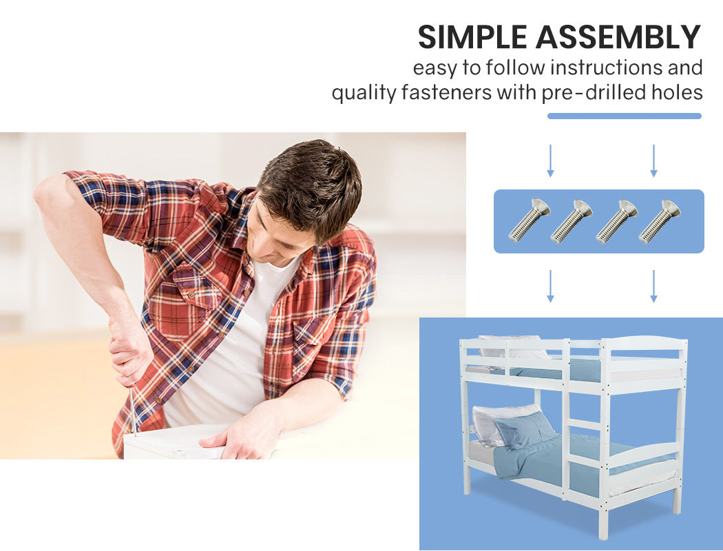 Single Size Slumber Bunk Bed Frame Wooden Kids Timber PIne Wood Loft Children Bedroom Furniture