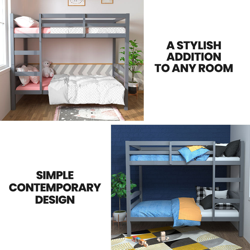 Single Size Slumber Bunk Bed Frame Wooden Children Timber PIne Wood Loft Kids Bedroom Furniture