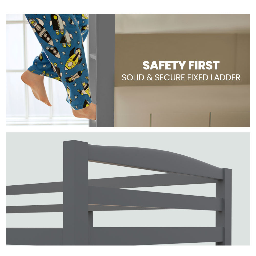 Single Size Slumber Bunk Bed Frame Wooden Children Timber PIne Wood Loft Kids Bedroom Furniture