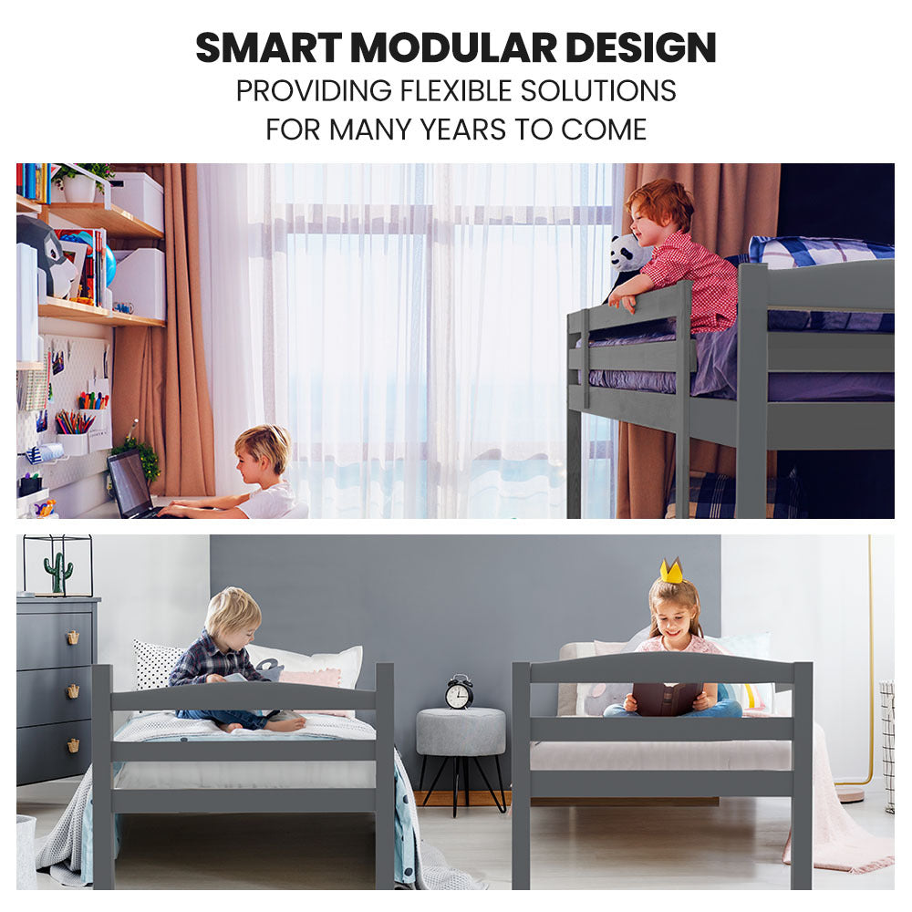 Single Size Slumber Bunk Bed Frame Wooden Children Timber PIne Wood Loft Kids Bedroom Furniture