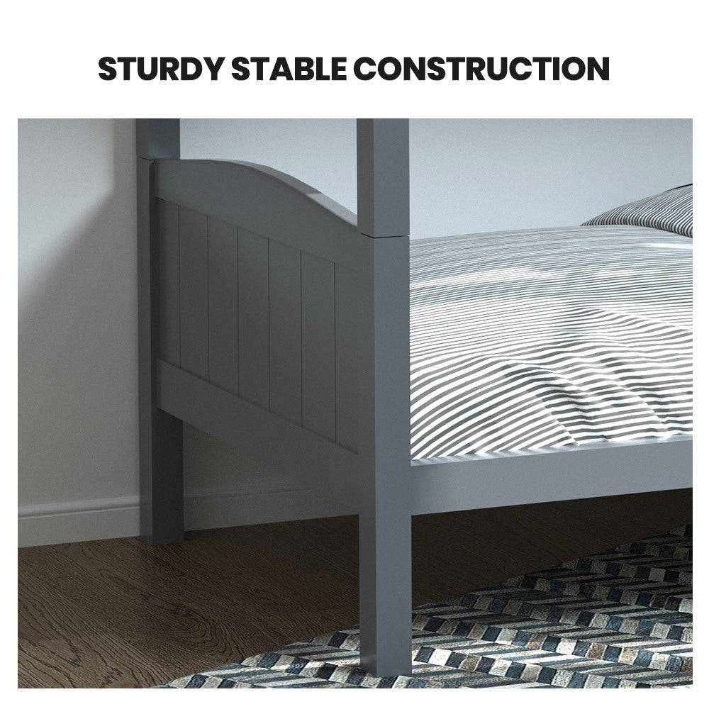 Single Size Slumber Bunk Bed Frame Wooden Kids Timber PIne Wood Loft Children Bedroom Furniture