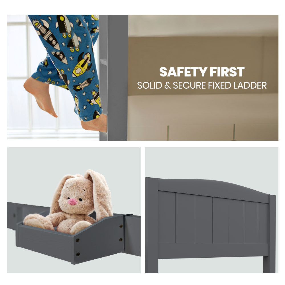 Single Size Slumber Bunk Bed Frame Wooden Kids Timber PIne Wood Loft Children Bedroom Furniture