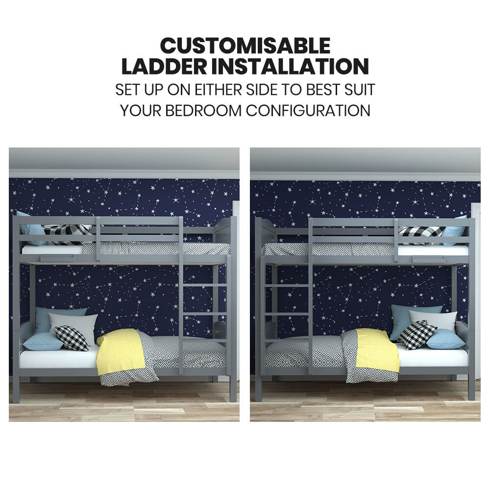 Single Size Slumber Bunk Bed Frame Wooden Kids Timber PIne Wood Loft Children Bedroom Furniture