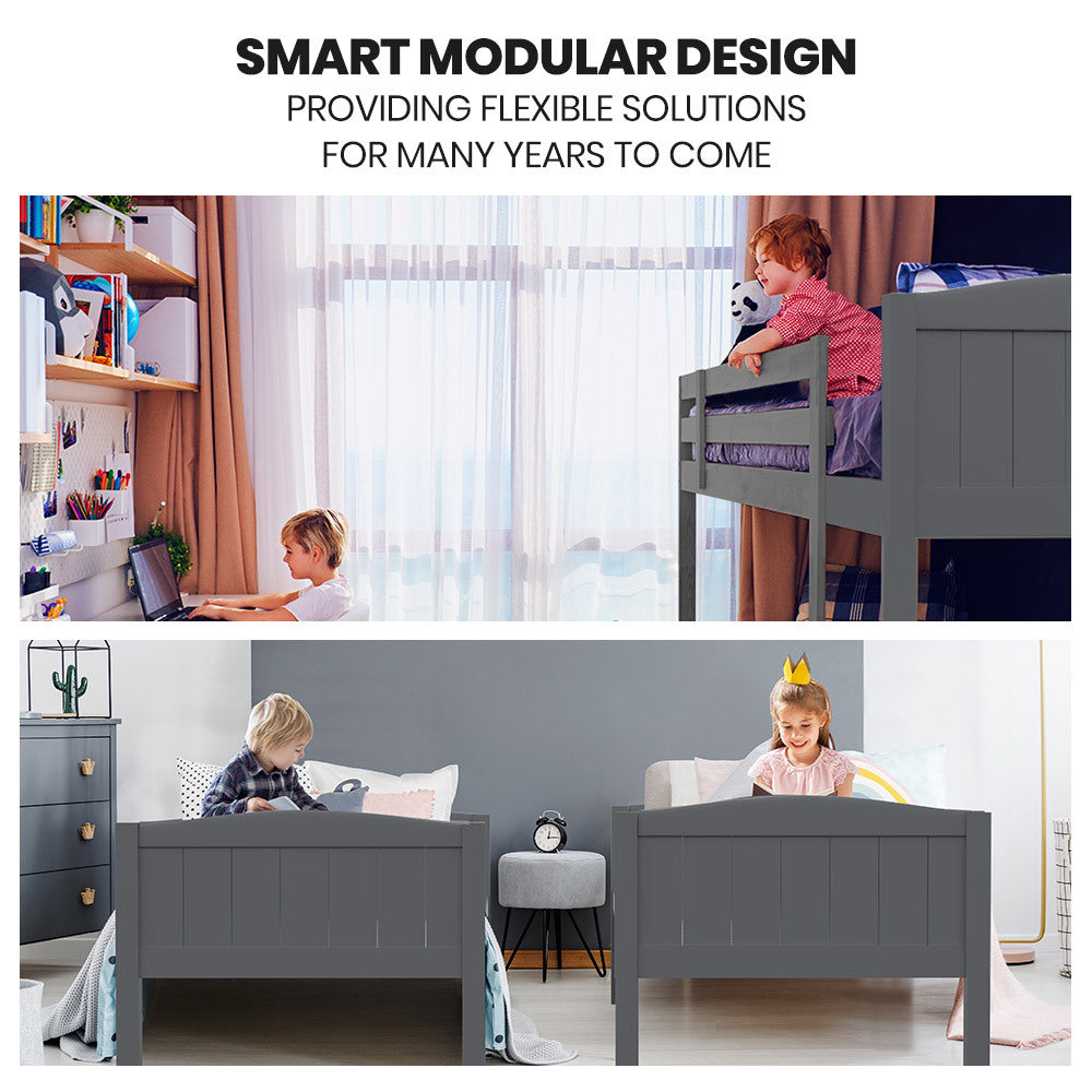 Single Size Slumber Bunk Bed Frame Wooden Kids Timber PIne Wood Loft Children Bedroom Furniture