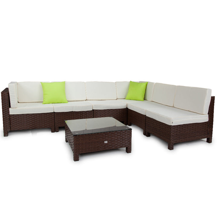 7pc Outdoor Wicker Lounge Furniture Setting Patio Sofa Set Brown