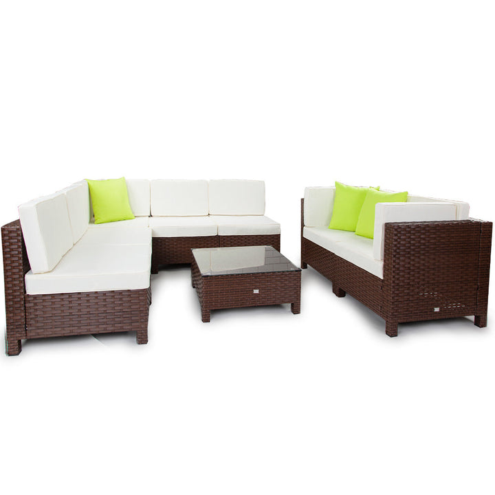 8pc Outdoor Furniture Setting Lounge Wicker Patio Sofa Set Brown