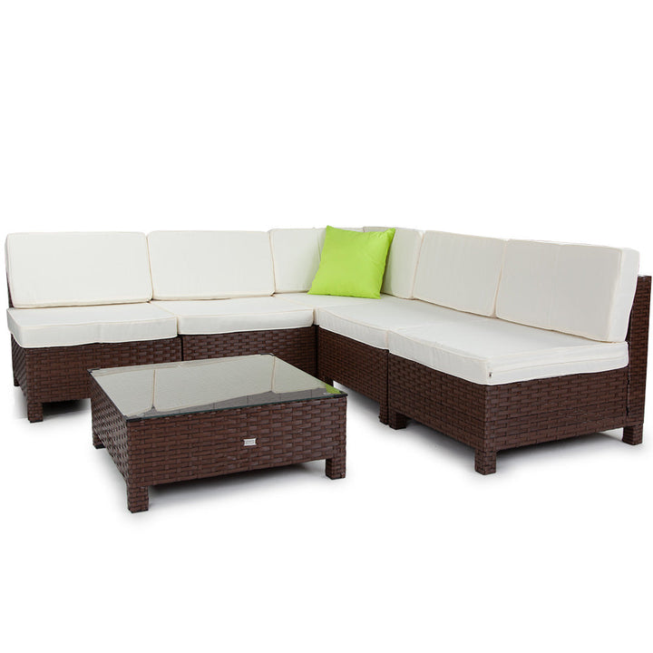 6pc Outdoor Furniture Setting Wicker Lounge Patio Sofa Set Brown