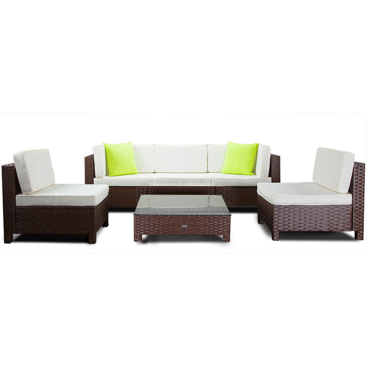 6pc Outdoor Furniture Setting Wicker Lounge Sofa Set Patio Brown