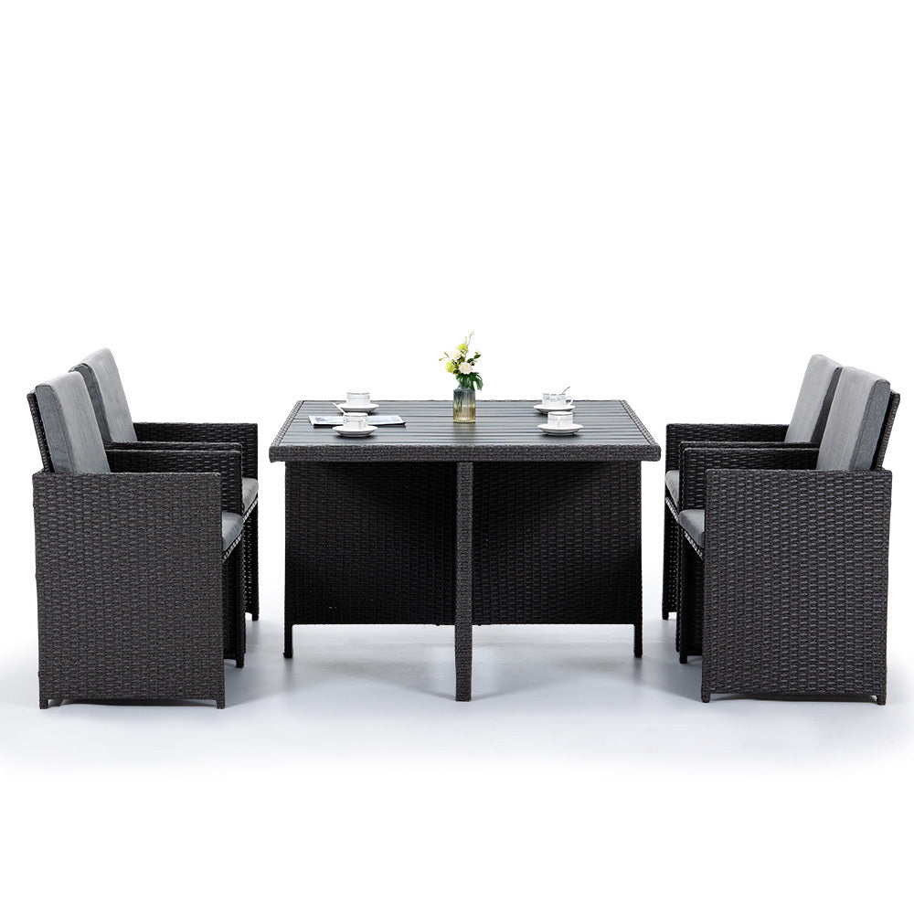 Outdoor Dining Table 5 Piece Furniture Wicker Set, Grey