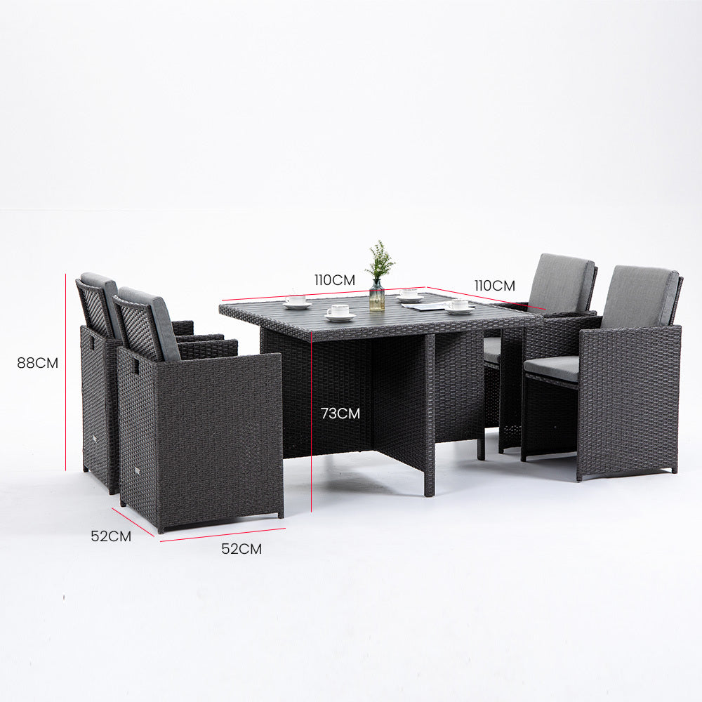 Outdoor Dining Table 5 Piece Furniture Wicker Set, Grey