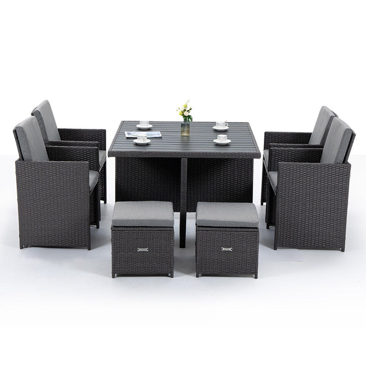 9 Piece Outdoor Dining Table Furniture Wicker Set, Grey