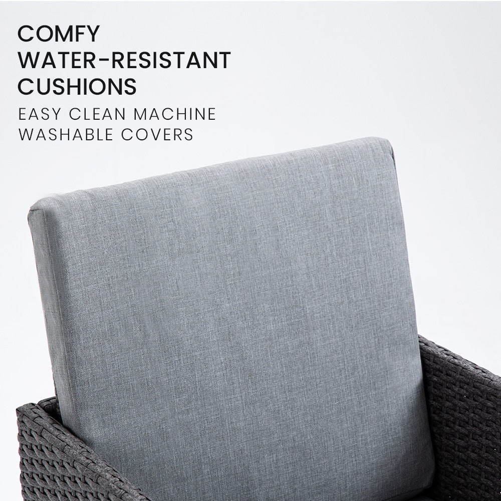 9 Piece Outdoor Dining Table Furniture Wicker Set, Grey