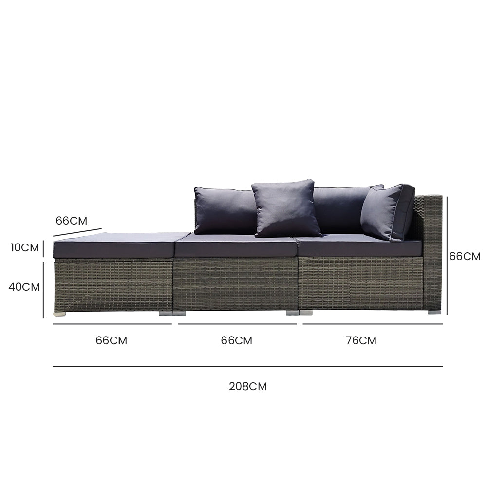 3 Seater Modular Outdoor Lounge Setting incl. Ottoman, Grey