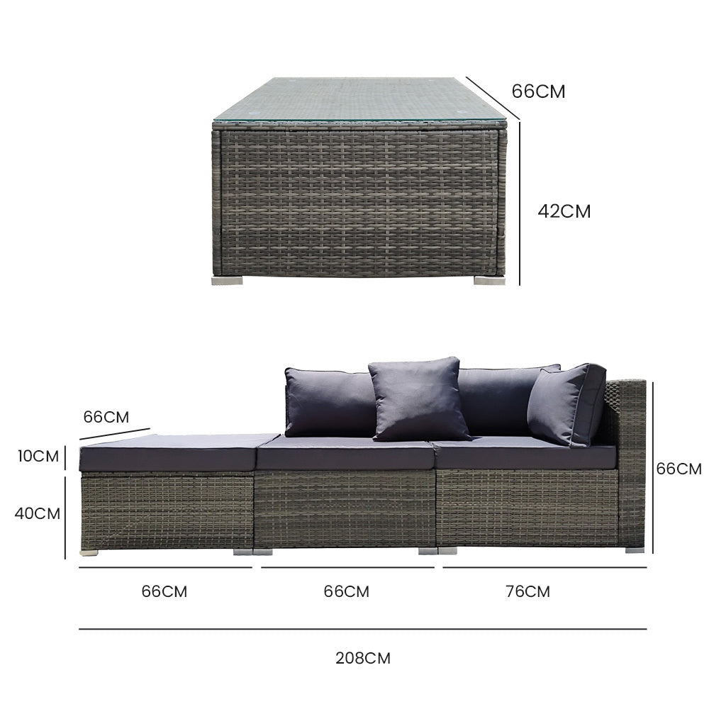 4 Piece 3 Seater Modular Outdoor Lounge Setting incl. Coffee Table, Ottoman, Grey