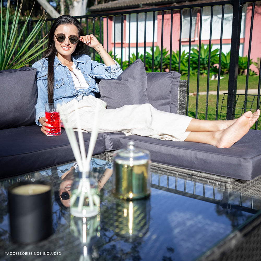 5 Seater Modular Outdoor Lounge Setting with Coffee Table, Ottoman, Grey