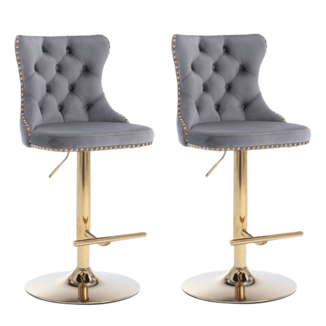 2x Height Adjustable Velvet Swivel Bar Stools