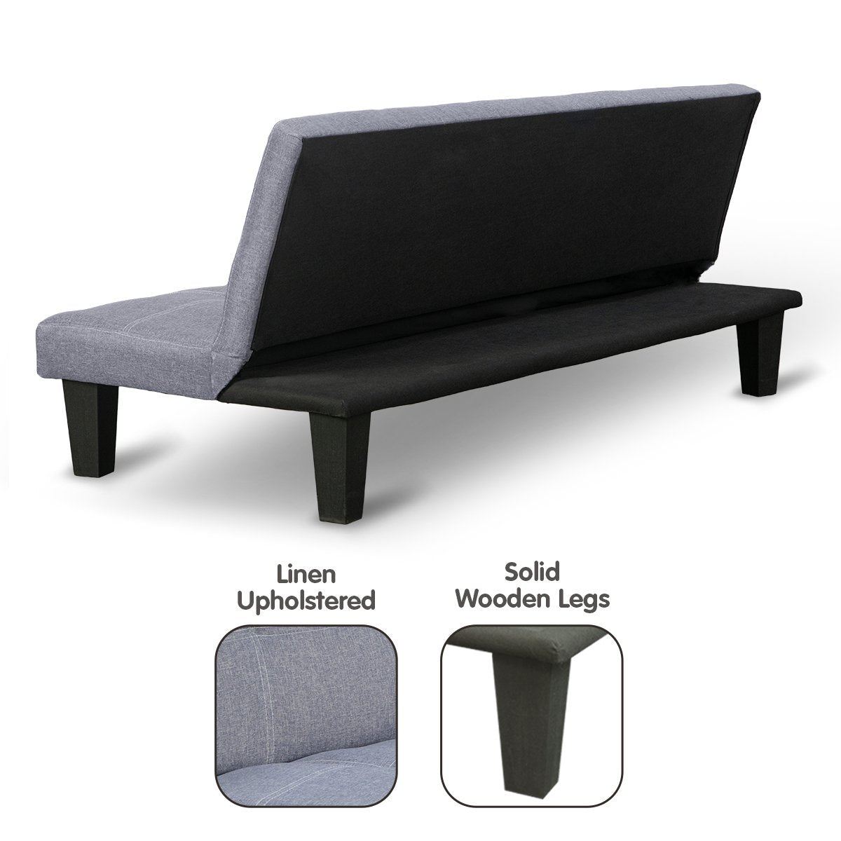 2 Seat Sofa Bed Lounge Couch Futon Furniture Seat Adjustable Suite Dark Grey