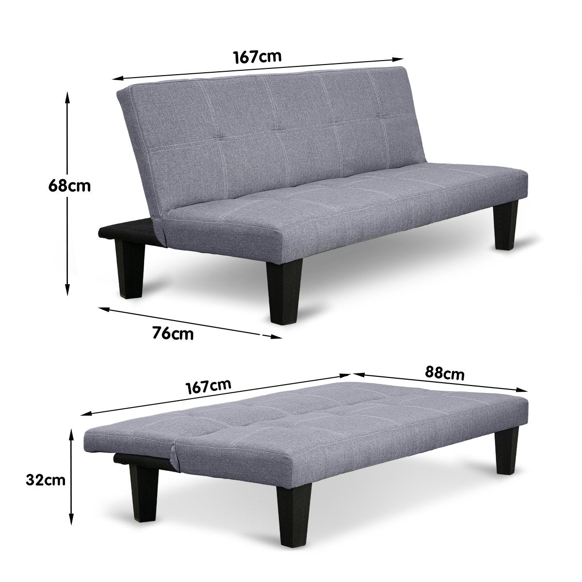 2 Seat Sofa Bed Lounge Couch Futon Furniture Seat Adjustable Suite Dark Grey