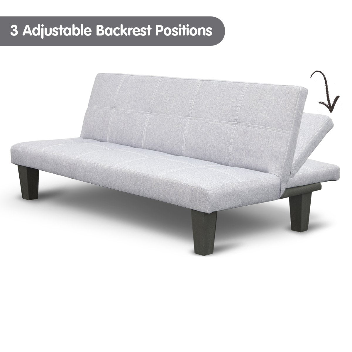 Linen Sofa Bed Lounge Couch Futon Furniture Seat Adjustable Suite Wood 2 Seater Light Grey