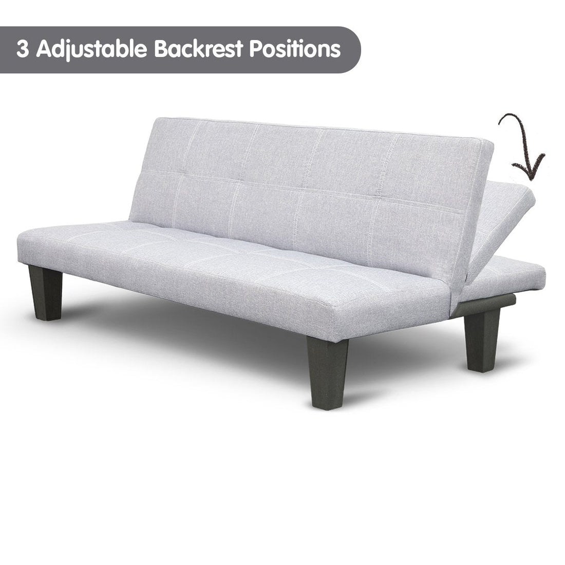 Linen Sofa Bed Lounge Couch Futon Furniture Seat Adjustable Suite Wood 2 Seater Light Grey
