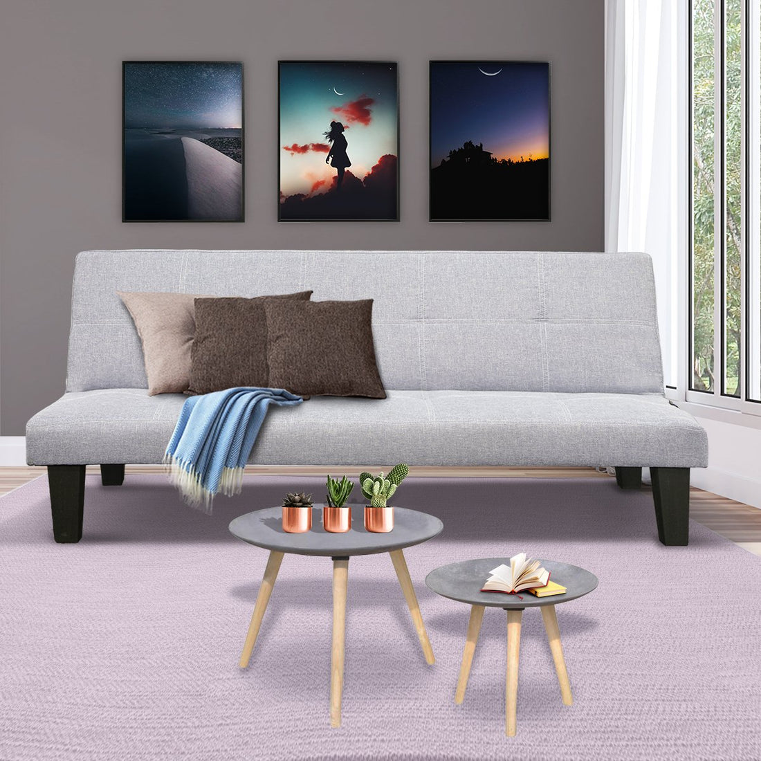 Linen Sofa Bed Lounge Couch Futon Furniture Seat Adjustable Suite Wood 2 Seater Light Grey