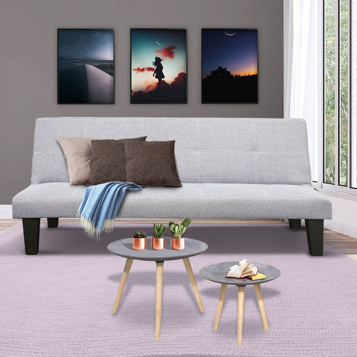 Linen Sofa Bed Lounge Couch Futon Furniture Seat Adjustable Suite Wood 2 Seater Light Grey