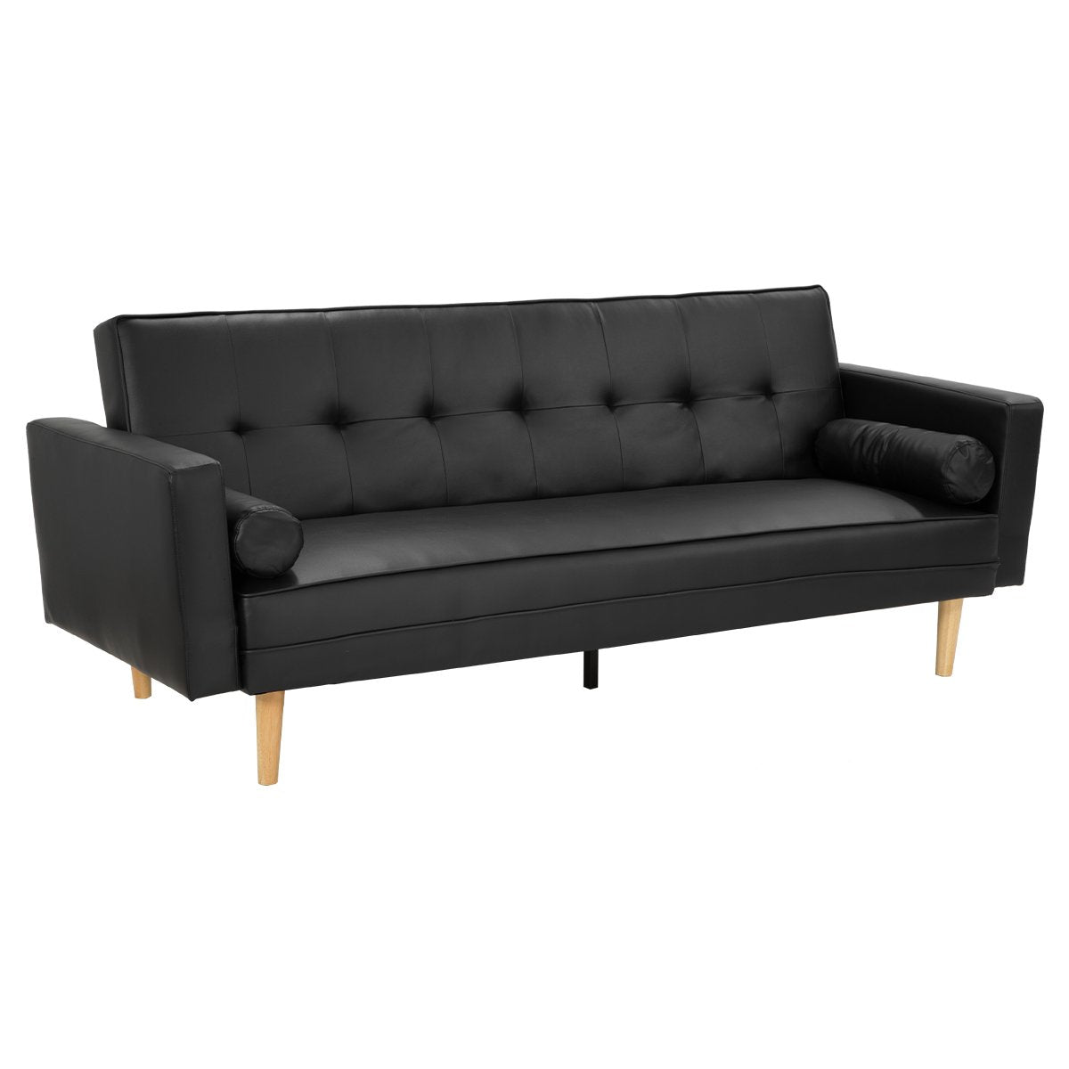 3 Seater Madison Faux Leather Sofa Bed Lounge Couch Futon Furniture Home Suite - Black