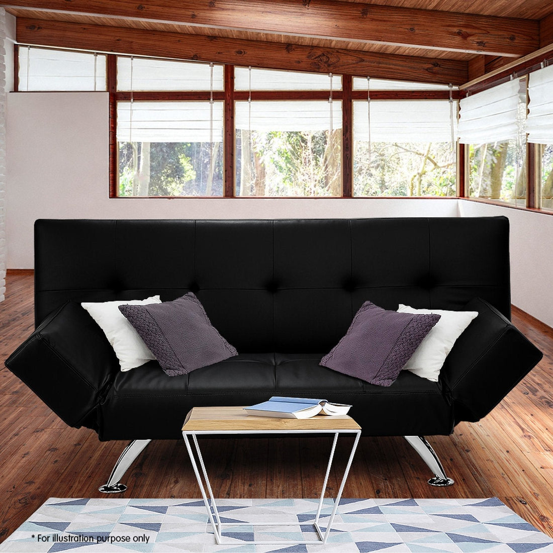 2 Seat Sofa Bed Faux Leather Lounge Couch Futon Furniture Adjustable Suite Bk