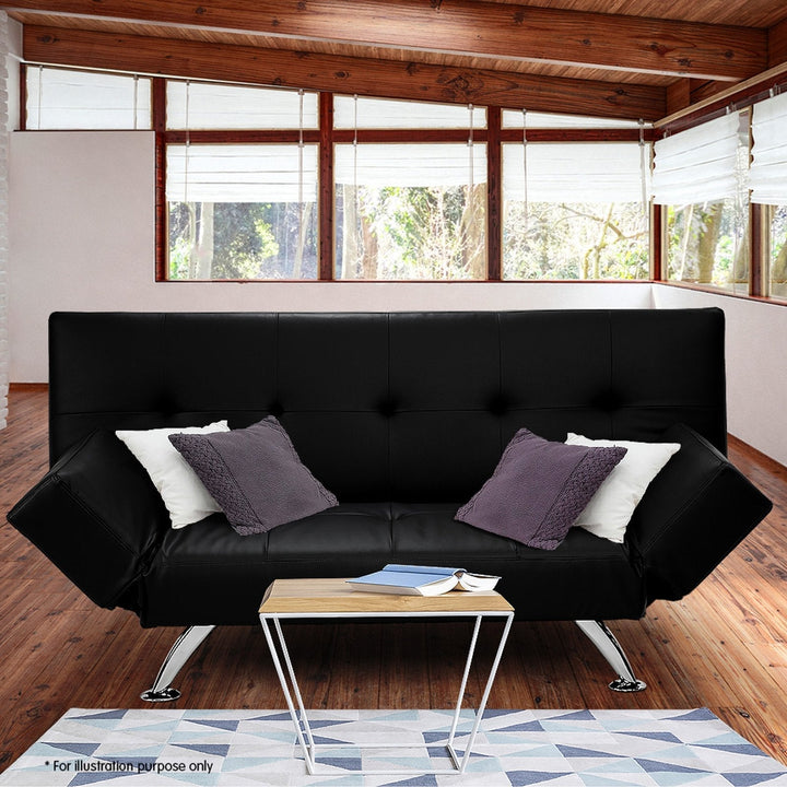 2 Seat Sofa Bed Faux Leather Lounge Couch Futon Furniture Adjustable Suite Bk