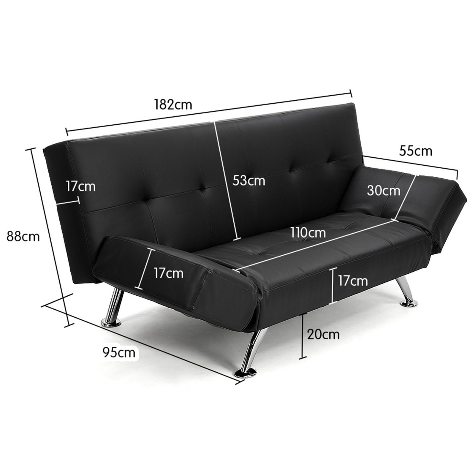 2 Seat Sofa Bed Faux Leather Lounge Couch Futon Furniture Adjustable Suite Bk