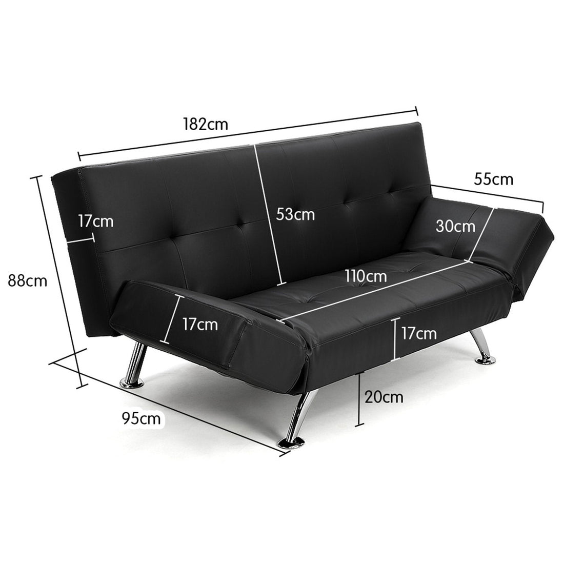 2 Seat Sofa Bed Faux Leather Lounge Couch Futon Furniture Adjustable Suite Bk