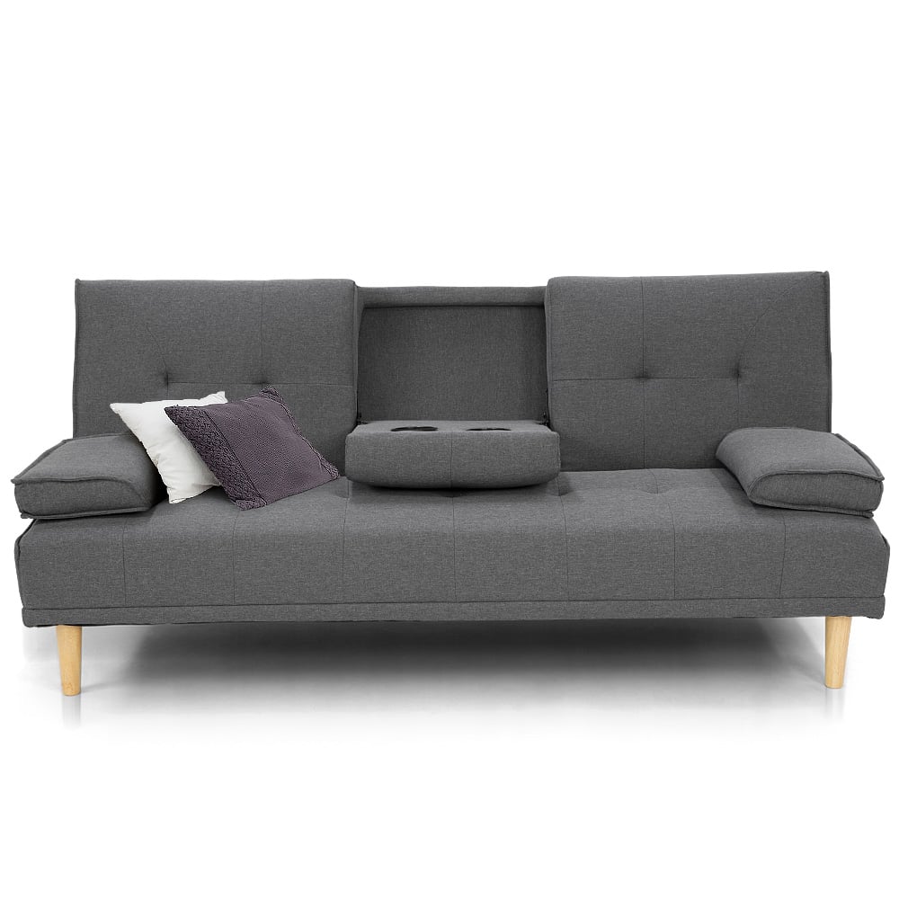 2 Seat Rochester Linen Fabric Sofa Bed Lounge Couch Futon Furniture Suite - Dark Grey