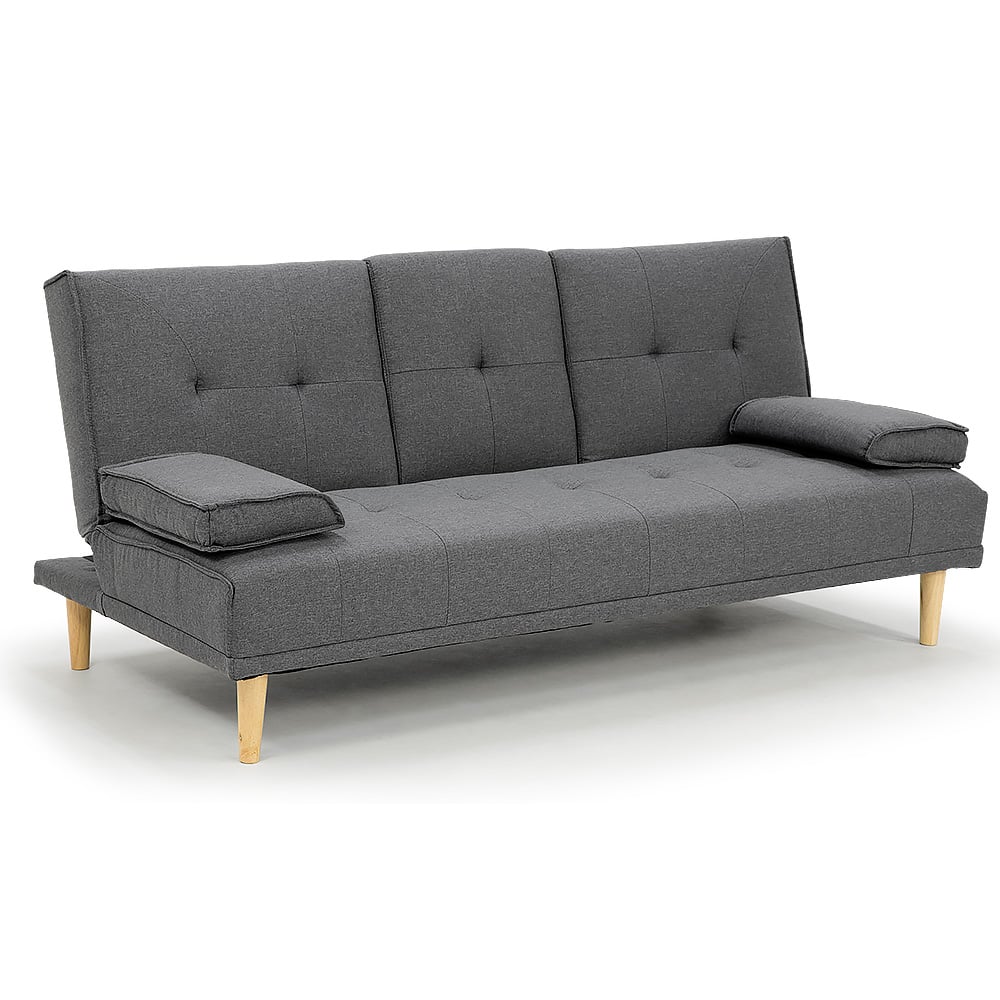 2 Seat Rochester Linen Fabric Sofa Bed Lounge Couch Futon Furniture Suite - Dark Grey