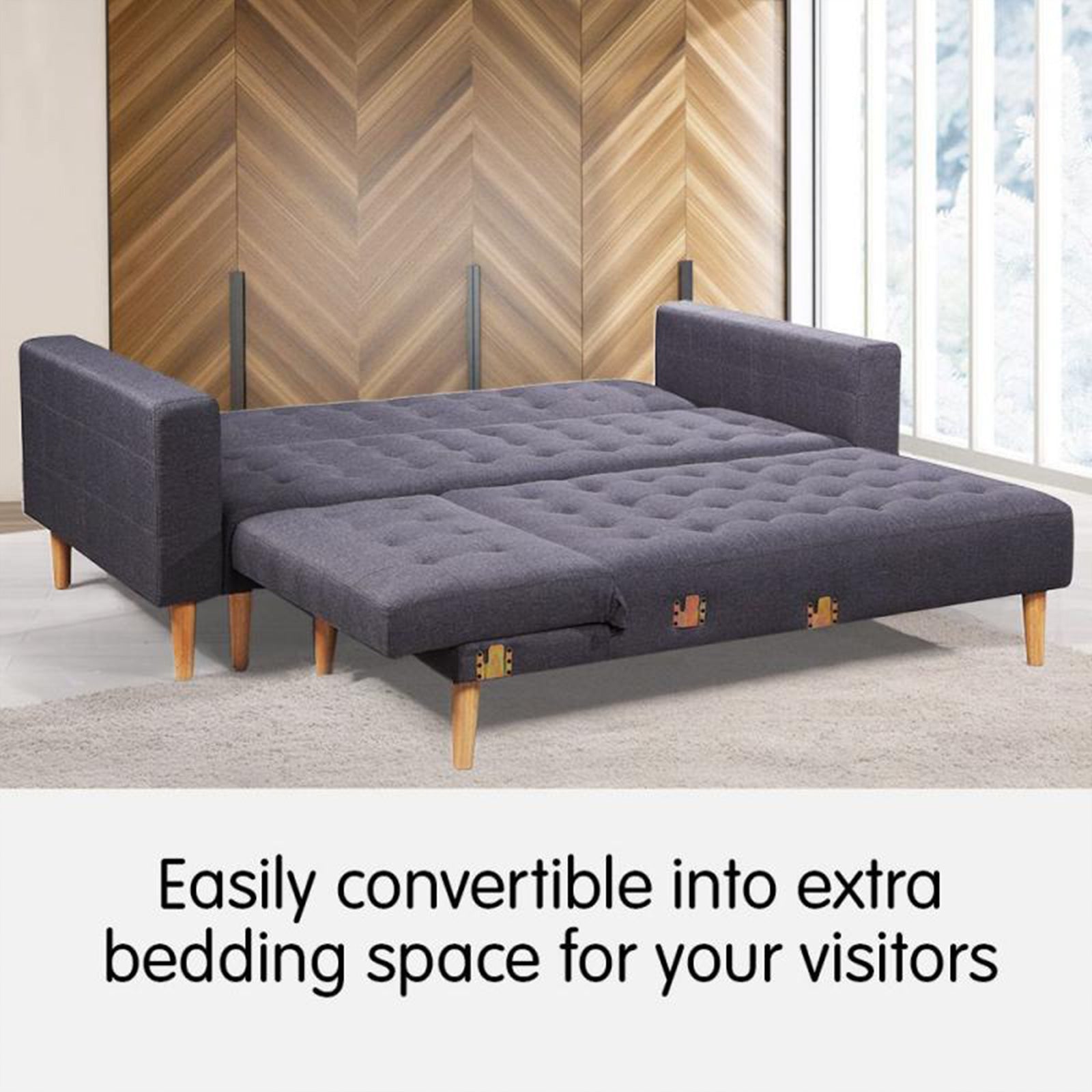 3 Seat Linen Fabric Corner Sofa Bed Couch Lounge With Chaise Furniture - Dark Grey