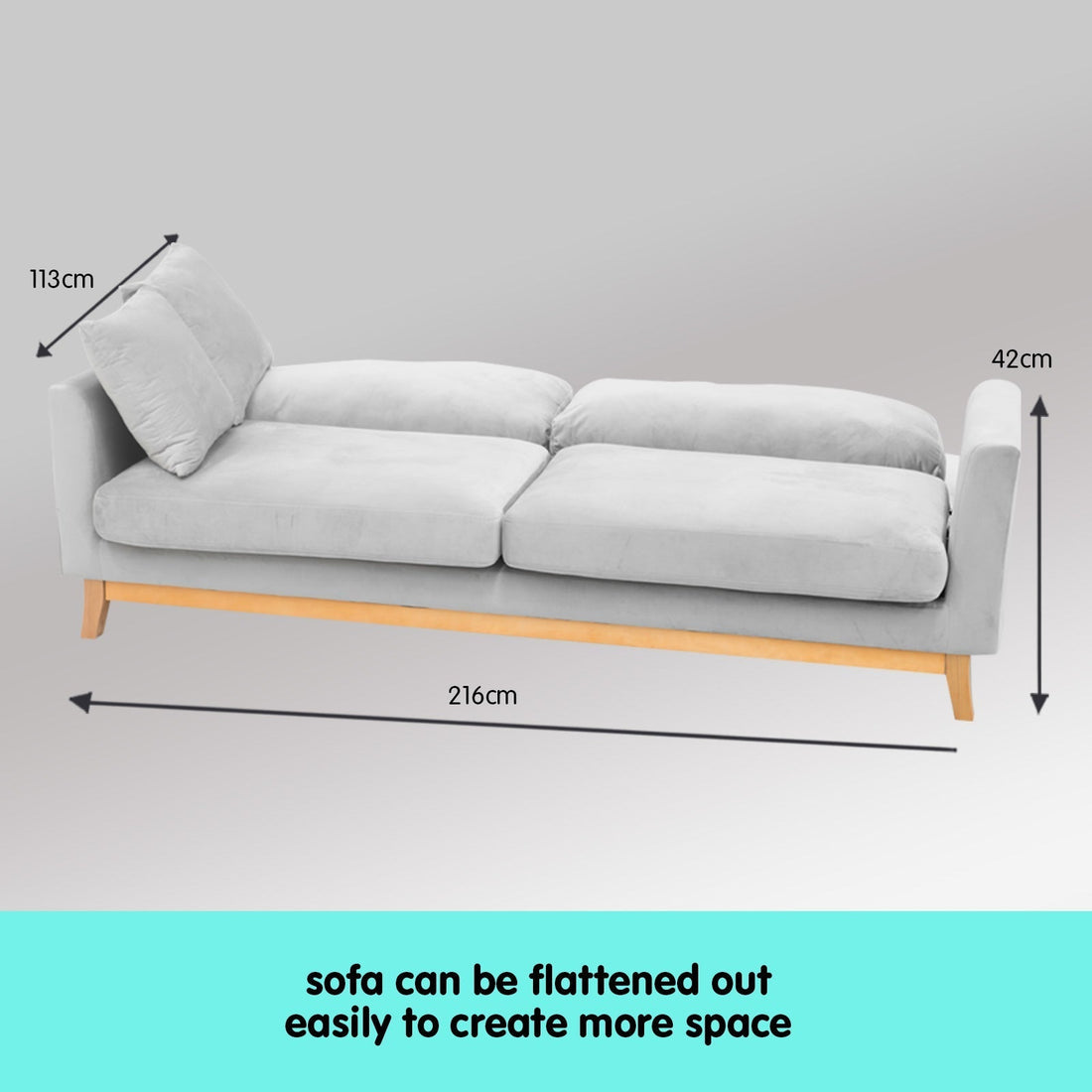 3 Seater Faux Velvet Sofa Bed Couch Furniture Light Grey