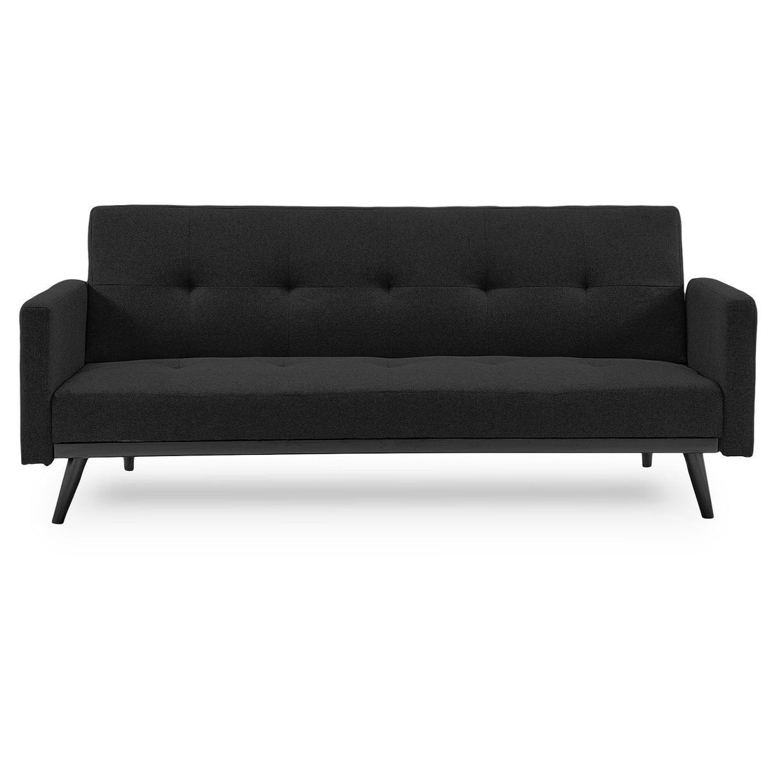 Faux Linen 3-Seater Sofa Bed with Armrests - Black