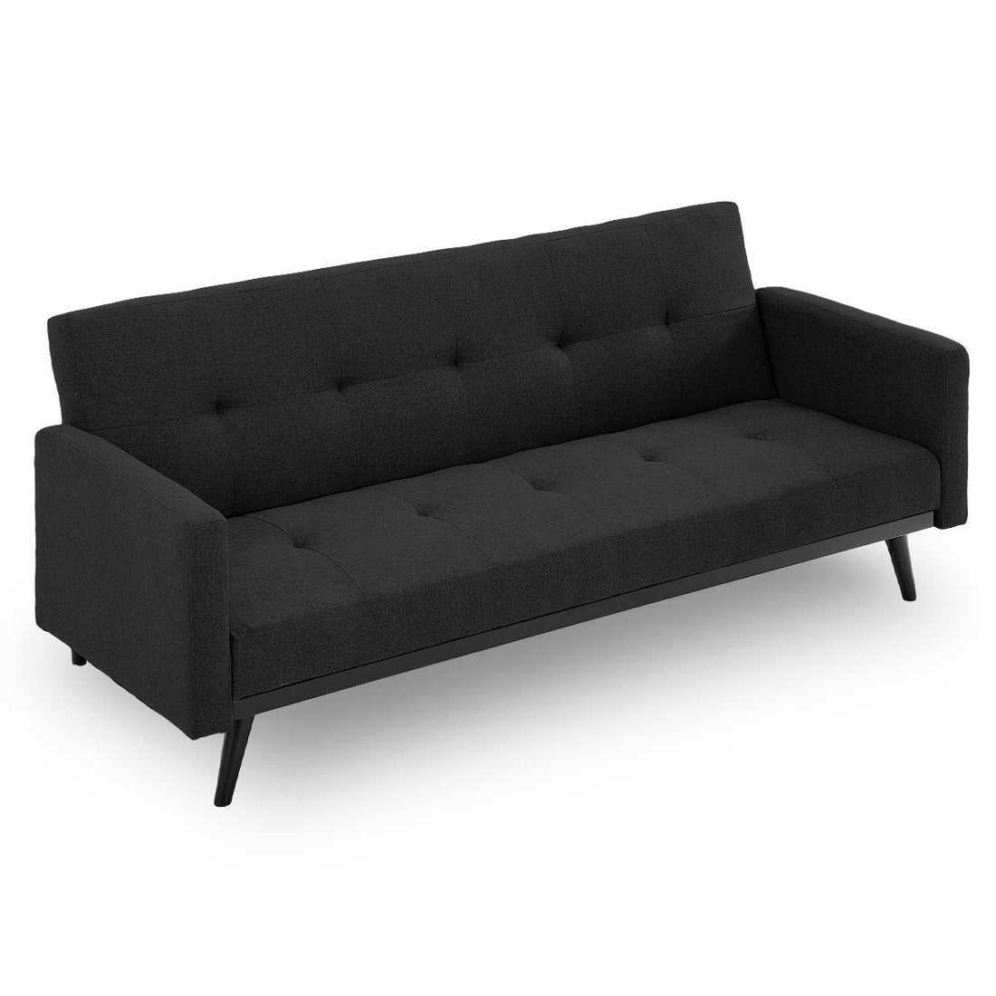 Faux Linen 3-Seater Sofa Bed with Armrests - Black
