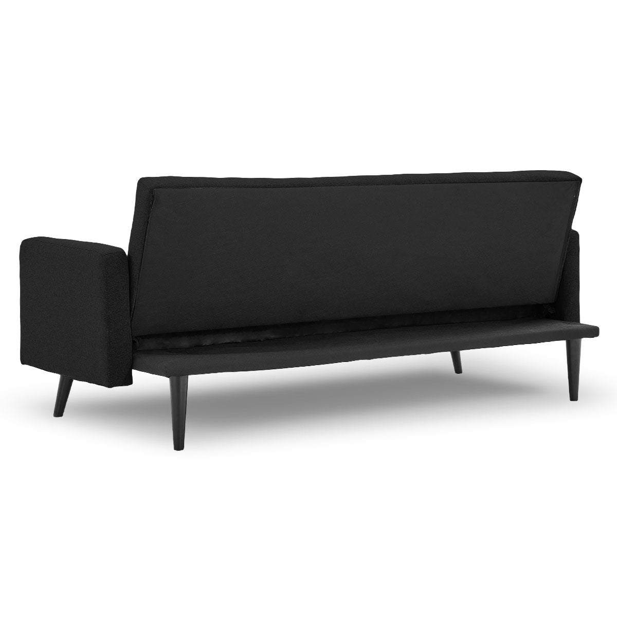 Faux Linen 3-Seater Sofa Bed with Armrests - Black