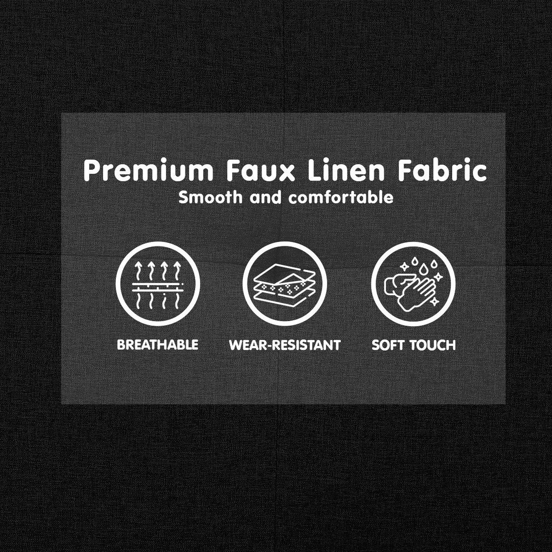 Faux Linen 3-Seater Sofa Bed with Armrests - Black