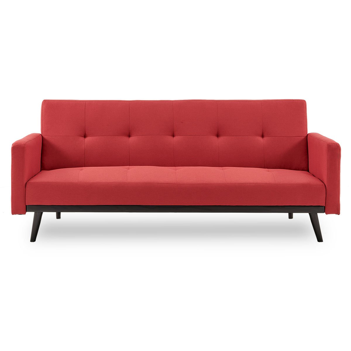 Faux Linen 3-Seater Sofa Bed with Armrests - Red