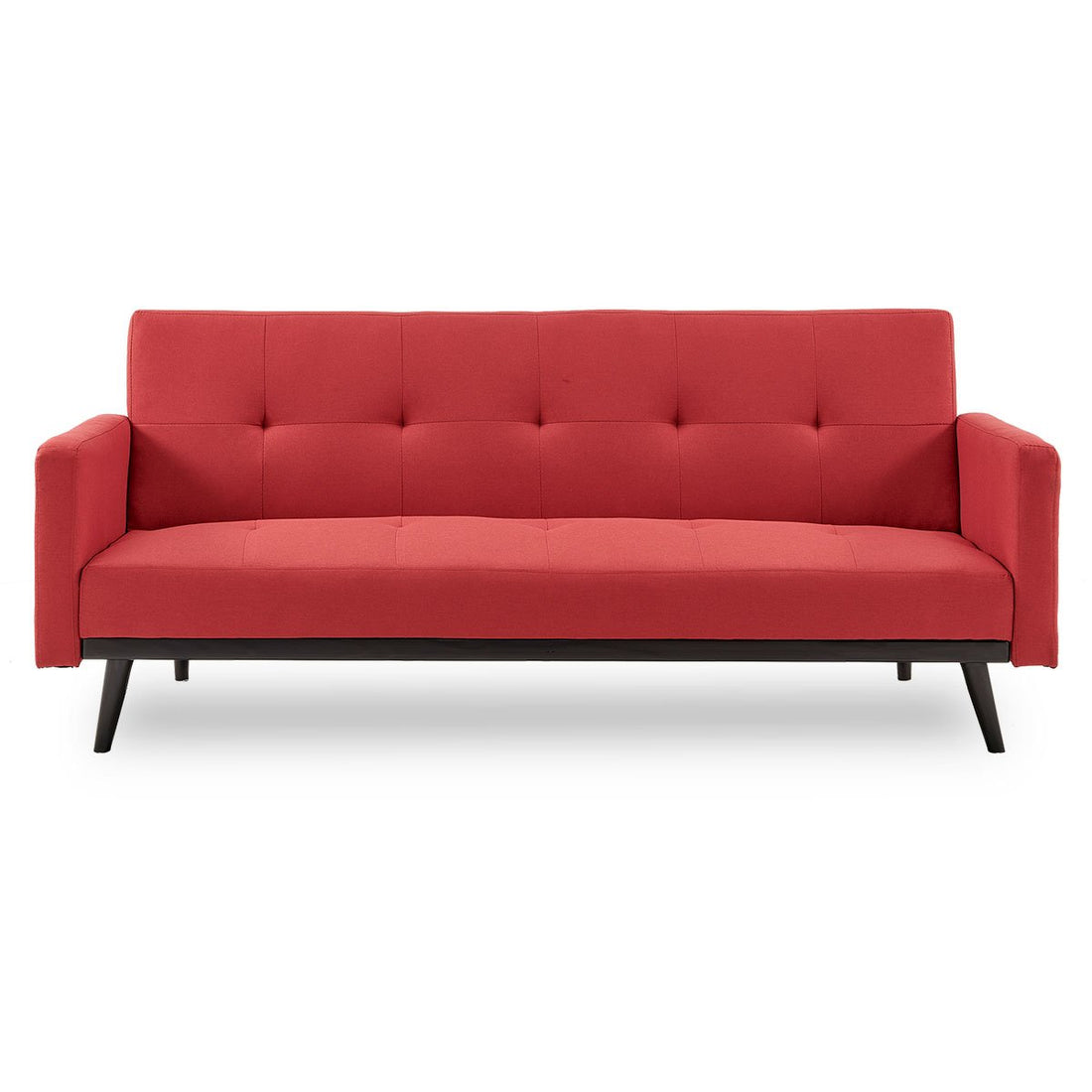 Faux Linen 3-Seater Sofa Bed with Armrests - Red