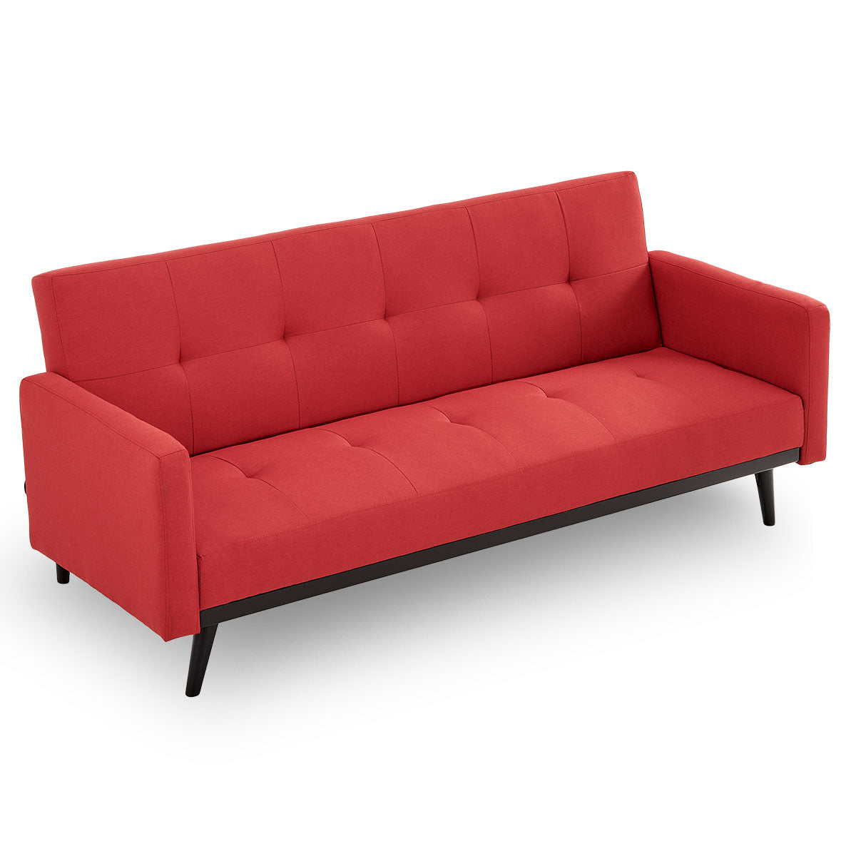 Faux Linen 3-Seater Sofa Bed with Armrests - Red