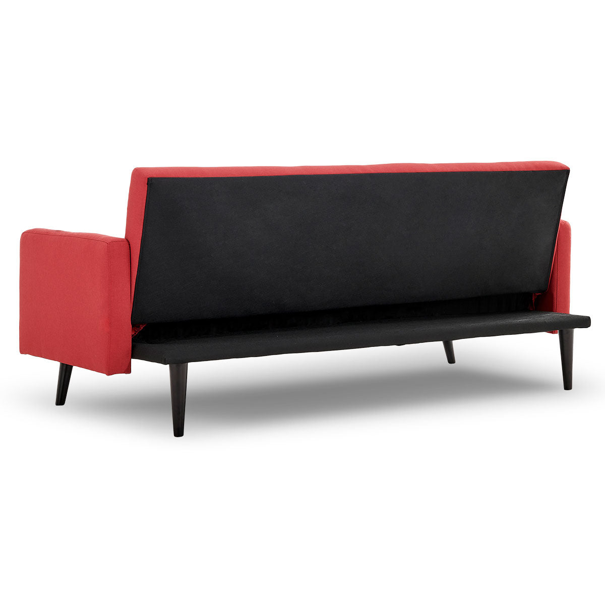 Faux Linen 3-Seater Sofa Bed with Armrests - Red