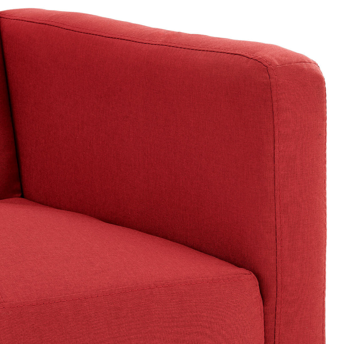 Faux Linen 3-Seater Sofa Bed with Armrests - Red