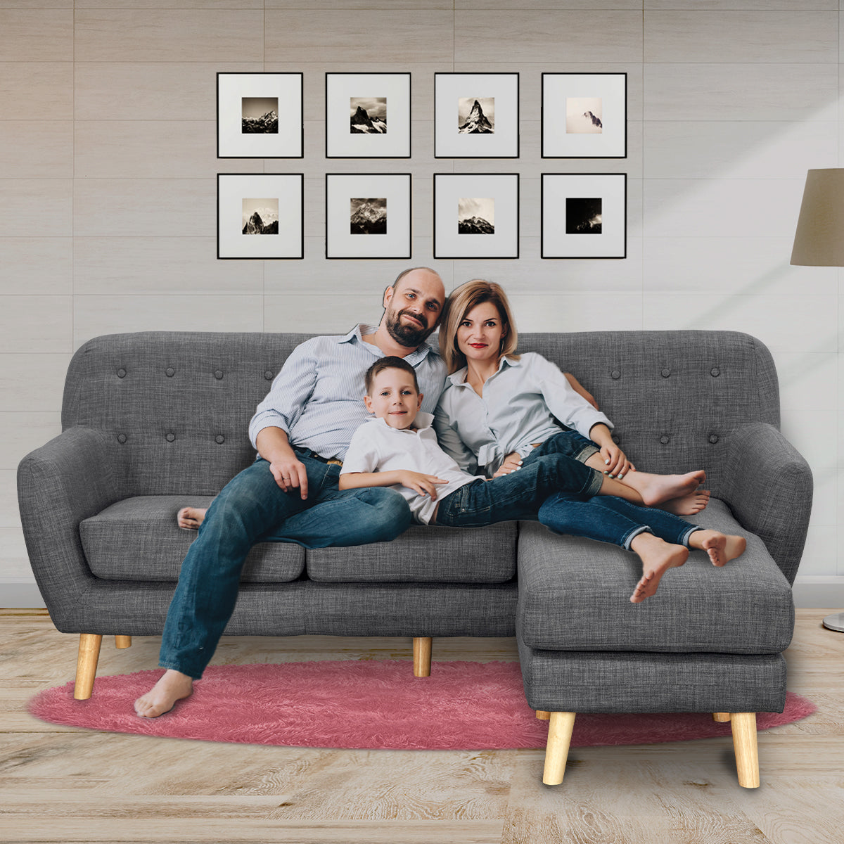 Linen Corner Sofa Couch Lounge L-shaped with Chaise - Dark Grey