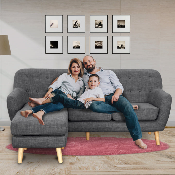 Linen Corner Wooden Sofa Couch Lounge L-shaped with Chaise - Dark Grey